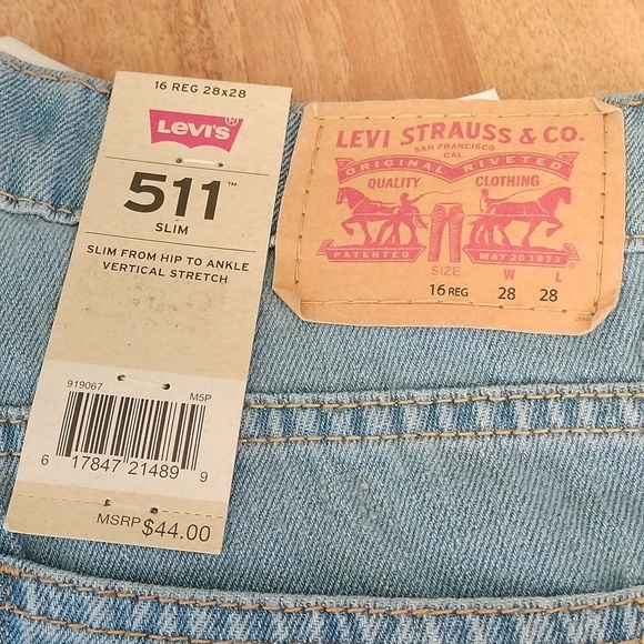 Levi's Big Boys 511 Slim Stretch Denim Blue Jeans, Dallas, 16 Regular 28x28 - Picture 2 of 8
